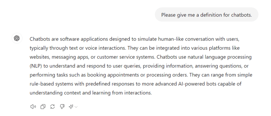 ChatGPT definition of chatbots